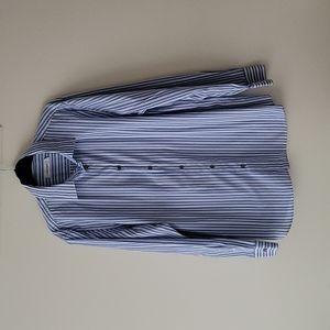 Calvin Klein Men's Blue and White Striped Shirt- Size L